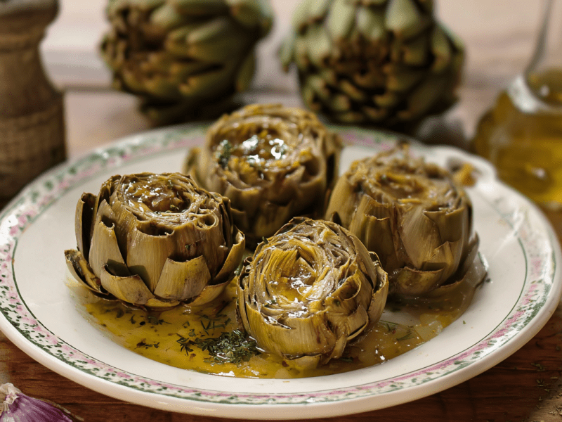 Ein Teller Carciofi alla Romana: Artischocken römischer Art.