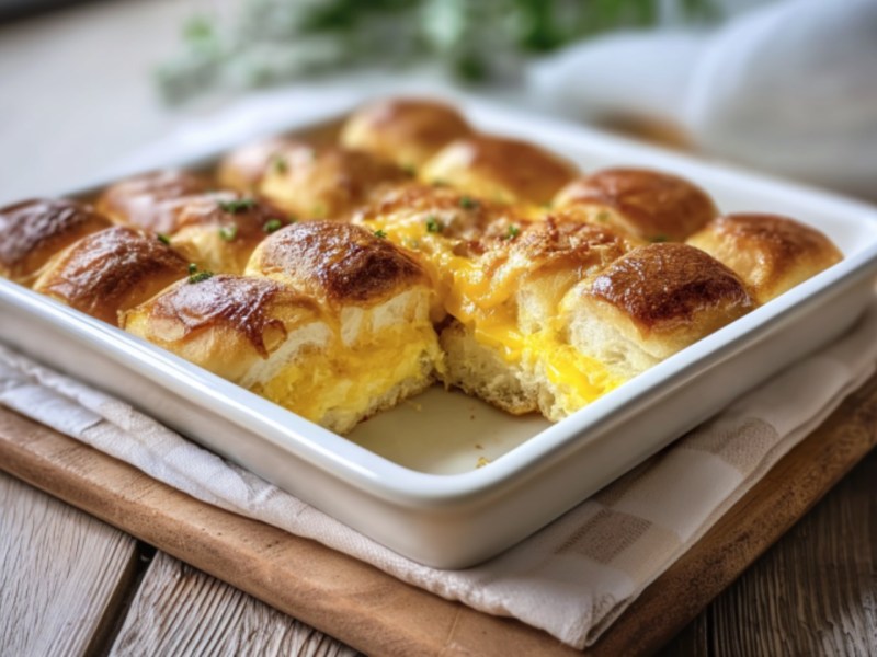 Frühstücks-Slider in einer Auflaufform.