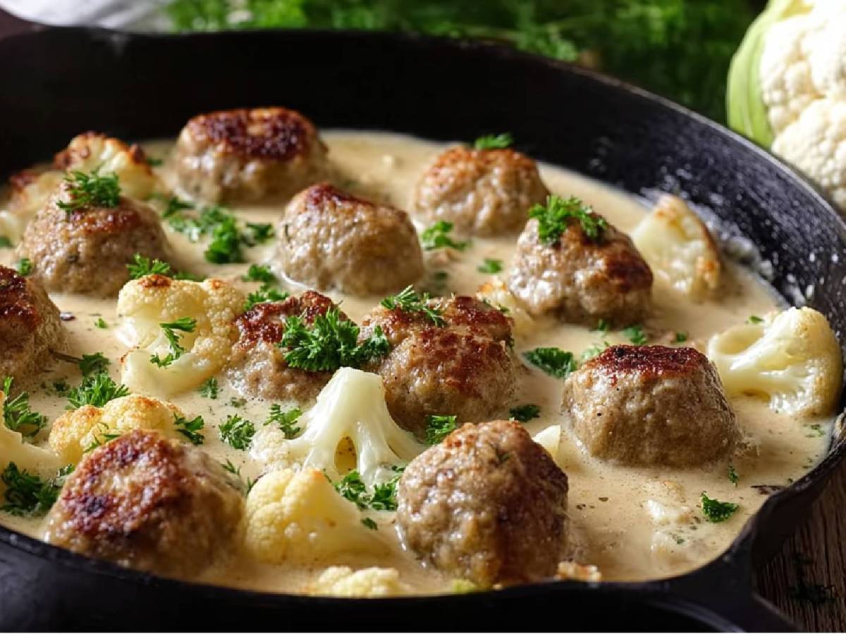Blumenkohlpfanne mit Hackbällchen: bestes Feierabendgericht