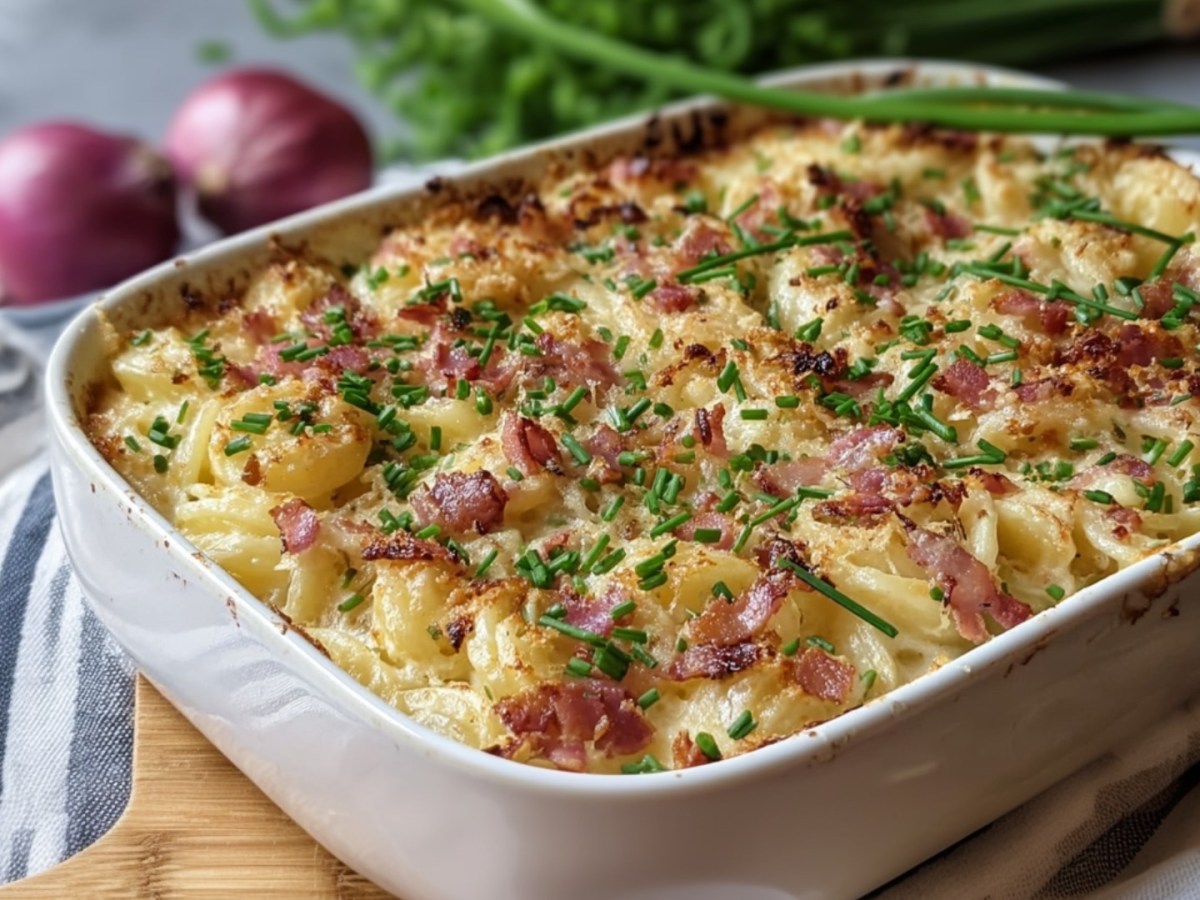 Flammkuchen-Pasta aus dem Ofen: herzhaft, cremig und einfach gut