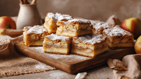 Kolač od jabuka: kroatischer Apfelkuchen auf einem Holzbrett.