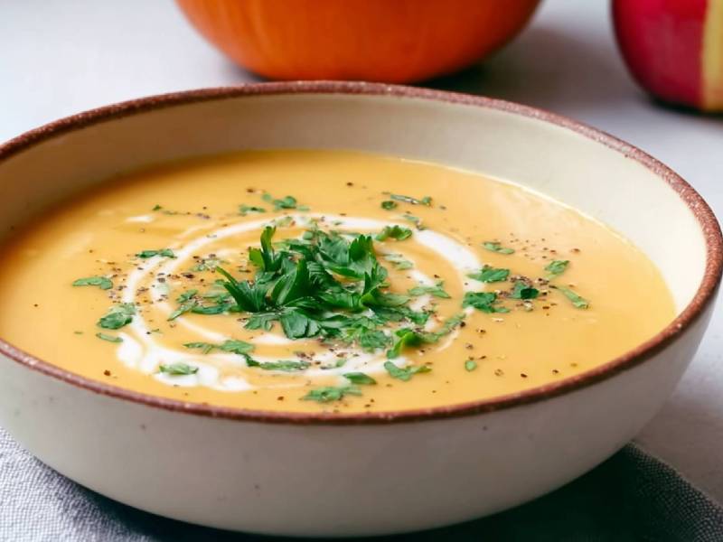 Schale mit Kürbis-Apfelsuppe